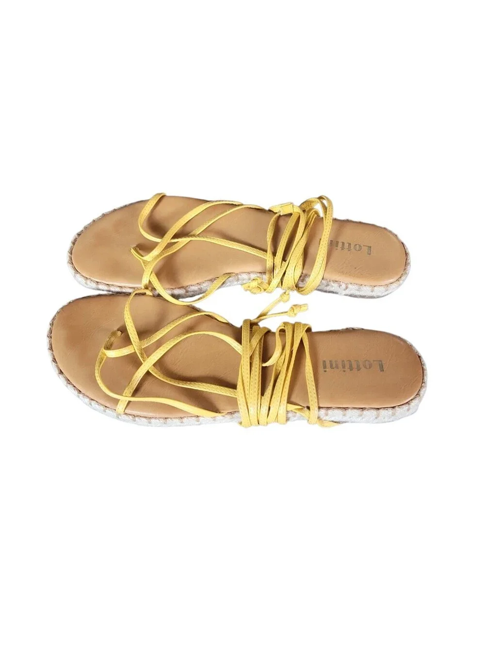 Lottini Yellow Women's Leather Lace-Up Strappy Espadrille Thong Sandals Sz 8M